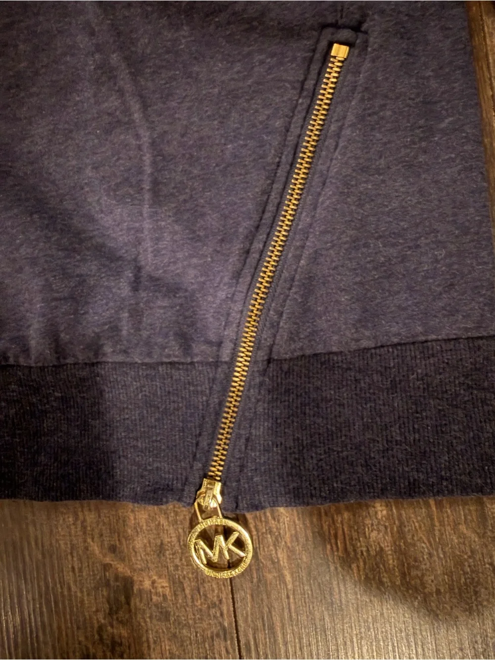 Michael Kors Navy Sweatshirt with Gold MK Zip Charms